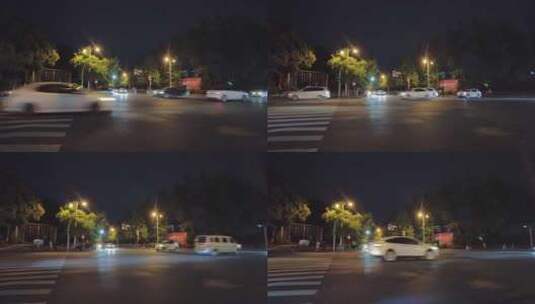 城市夜晚十字路口车流高清在线视频素材下载