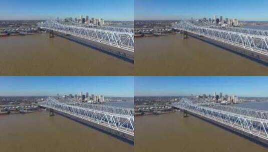密西西比河上新月城大桥的航拍高清在线视频素材下载