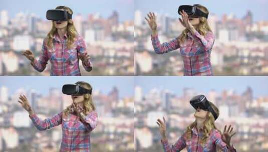 戴虚拟现实眼镜的女孩高清在线视频素材下载