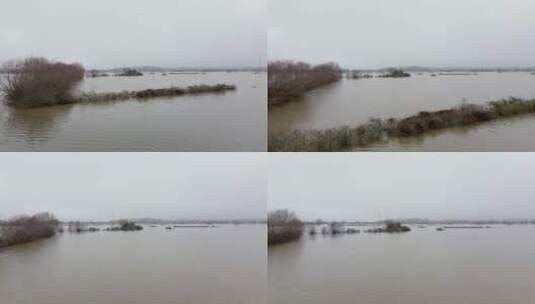 鸟瞰英国冬季洪水造成的破坏场景高清在线视频素材下载