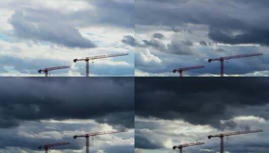 建筑起重机上空多云的天空高清在线视频素材下载