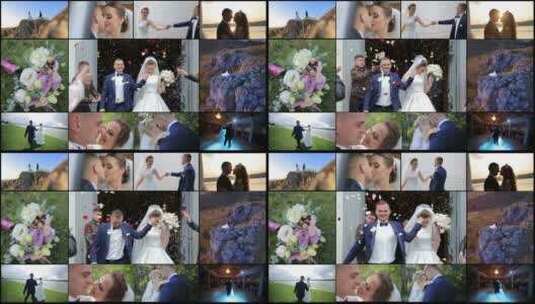 婚礼当天新娘和新郎浪漫拼图高清在线视频素材下载