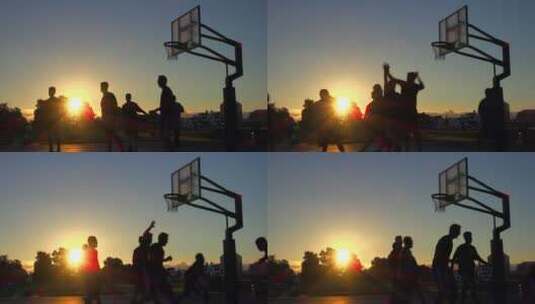 男人在操场玩篮球高清在线视频素材下载