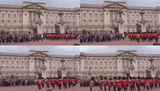 英国伦敦白金汉宫前白金汉宫警卫行进乐队高清在线视频素材下载