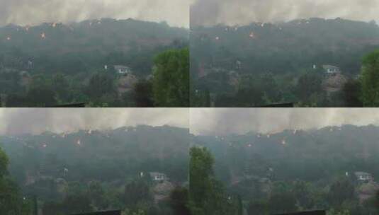 南加州社区附近山间野火燃烧高清在线视频素材下载
