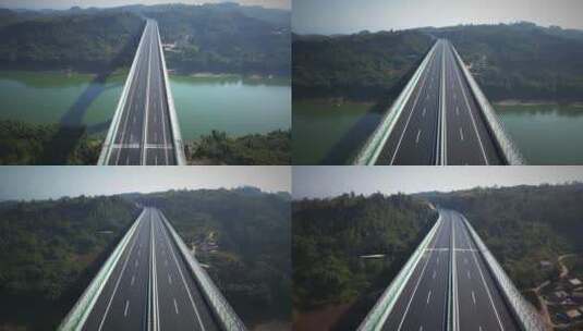 高速公路大河跨河大桥跨线桥航拍笔直壮丽高清在线视频素材下载