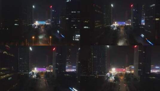 无锡金融街夜景市民中心全景4K航拍高清在线视频素材下载