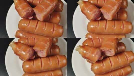 油炸香肠台湾烤肠美食4k视频高清在线视频素材下载