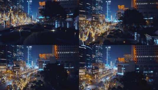 上海静安区夜景航拍高清在线视频素材下载