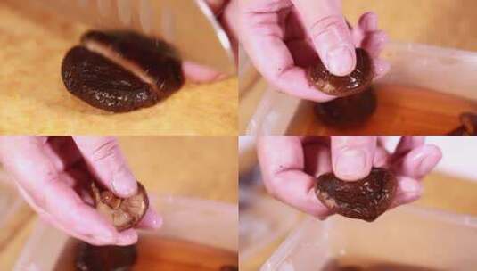 【镜头合集】泡发的鲜香菇肉质展示高清在线视频素材下载