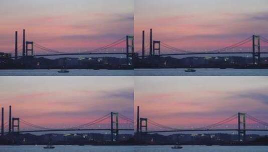 夕阳 落日 海 唯美 大桥 轮船高清在线视频素材下载