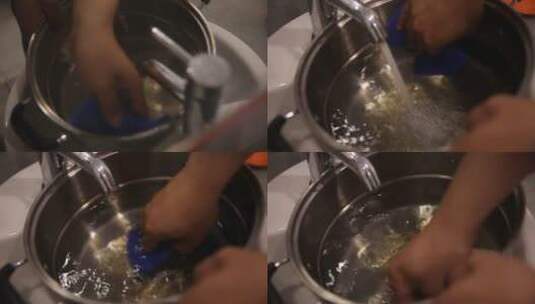 【镜头合集】洗手池水龙头刷碗洗碗刷盘子高清在线视频素材下载
