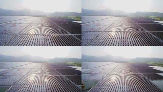 航拍河边光伏太阳能电池板高清在线视频素材下载