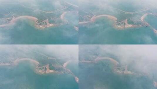 中国大连海边海岛平流雾云层大海礁石高清在线视频素材下载