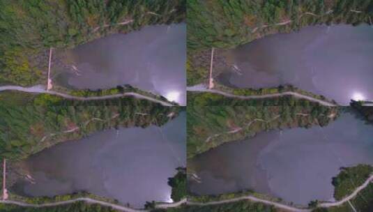甘南夏河达宗圣湖秋天树林湖景自然风光航拍高清在线视频素材下载