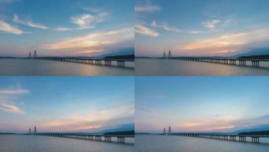 江西省鄱阳湖二桥傍晚延时摄影视频高清在线视频素材下载