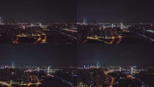黄浦江南浦大桥夜景航拍高清在线视频素材下载