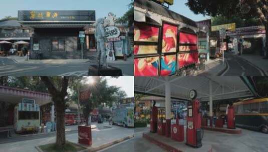 66号公路汽车文化主题步行街合集高清在线视频素材下载