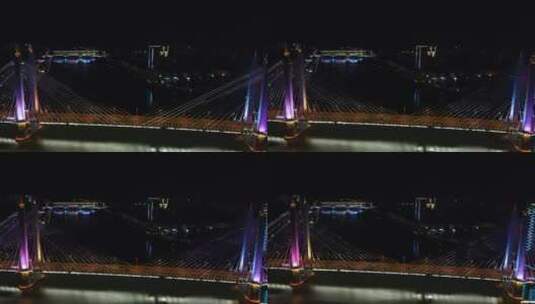 航拍湖南益阳九洲大桥夜景高清在线视频素材下载