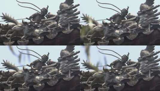 广州陈家祠古建屋顶上的石雕高清在线视频素材下载