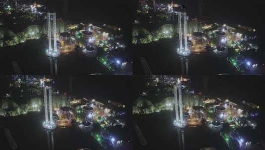 航拍上海欢乐谷游乐园设施灯光秀高清在线视频素材下载