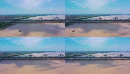 杭州钱塘江彭埠大桥航拍延时高清在线视频素材下载