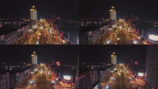 燃放焰火的节日城市街道夜景4K高清在线视频素材下载