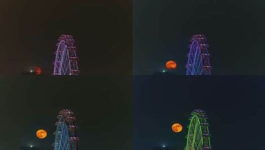 深圳湾区之光摩天轮悬月_20220911高清在线视频素材下载