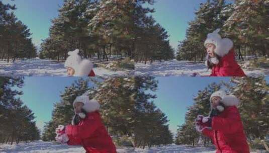 快乐女孩在雪地里玩耍高清在线视频素材下载