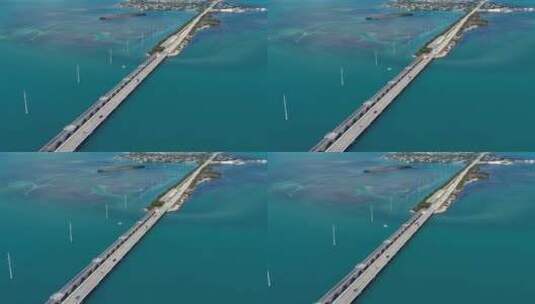 在海上的跨海大桥和海洋航拍景观高清在线视频素材下载