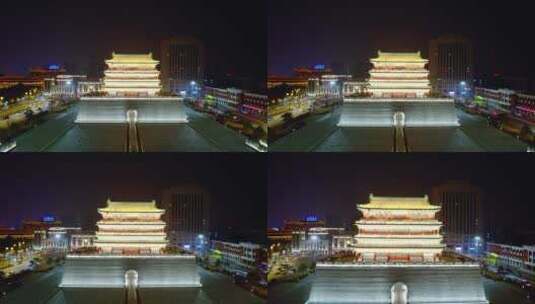 山西太原五一广场夜景航拍景观高清在线视频素材下载