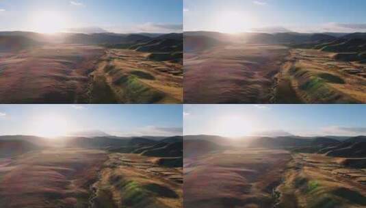 川西塔公草原秋天的日落航拍高清在线视频素材下载