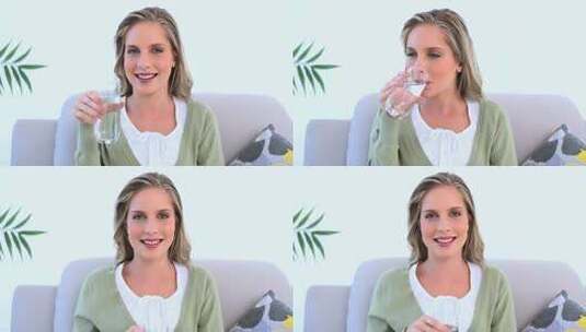 在喝水的女人高清在线视频素材下载