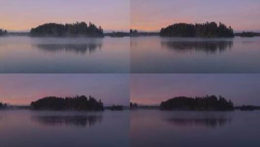 湖面傍晚夕阳薄雾唯美延时高清在线视频素材下载