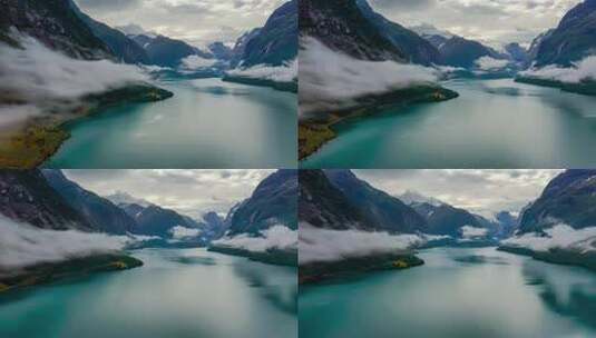 美丽的山川大地洛瓦特内湖航拍高清在线视频素材下载