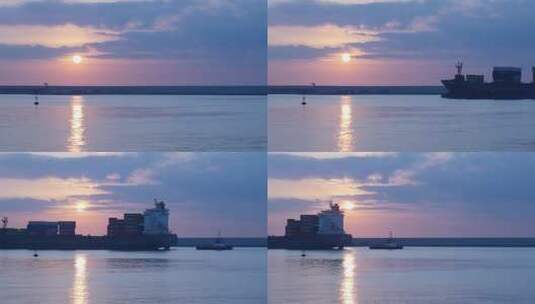 集装箱轮船海运货船行驶夕阳下高清在线视频素材下载