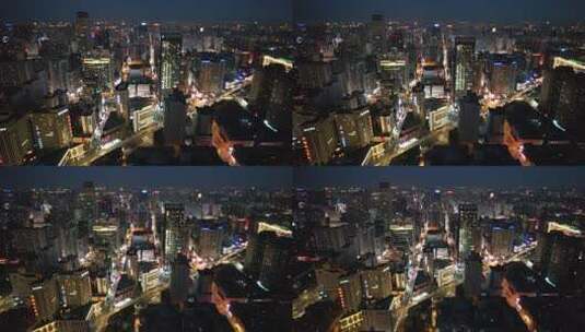沈阳中山广场城市高楼交通航拍夜景风光高清在线视频素材下载