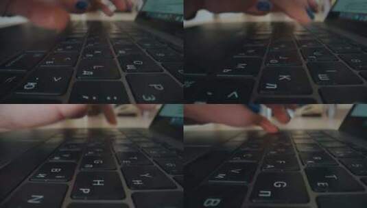 女孩的手在笔记本电脑键盘上打字特写镜头高清在线视频素材下载