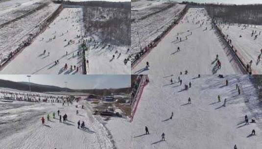 冬季旅游 航拍滑雪中 雪上运动高清在线视频素材下载