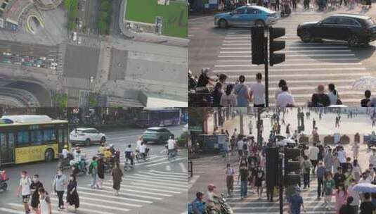 十字路口城市车流人流视频素材高清在线视频素材下载