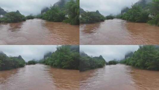 桂林阳朔暴雨漓江遇龙河河水暴涨高清在线视频素材下载