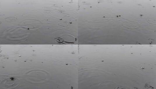 涟漪雨滴慢动作雨水下雨水面高清在线视频素材下载