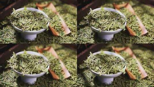 清新的龙井茶叶传统文化茶道茶文化光影扫过高清在线视频素材下载