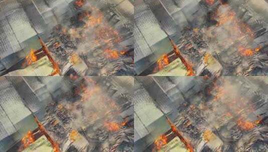鸟瞰图捕捉到了一家工业工厂的灾难性火灾。高清在线视频素材下载