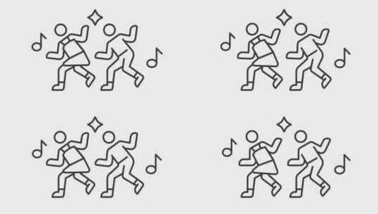 2D动画简单的黑色瘦线性人跳舞图标高清在线视频素材下载
