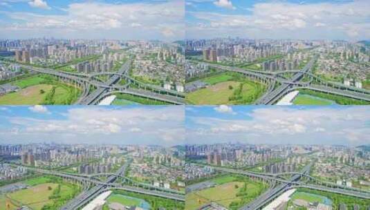杭州滨江彩虹立交桥城市建筑风景航拍高清在线视频素材下载