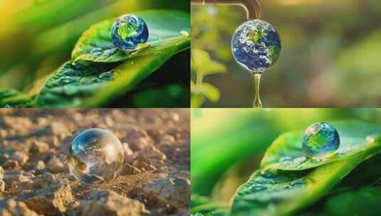 水滴地球+珍惜水资源+环境保护高清在线视频素材下载