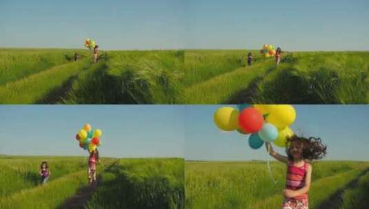 带气球的快乐孩子高清在线视频素材下载