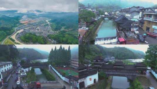 4k庆元县四百多年古廊桥雨季高清在线视频素材下载