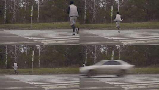 运动员穿过人行横道跑过马路高清在线视频素材下载